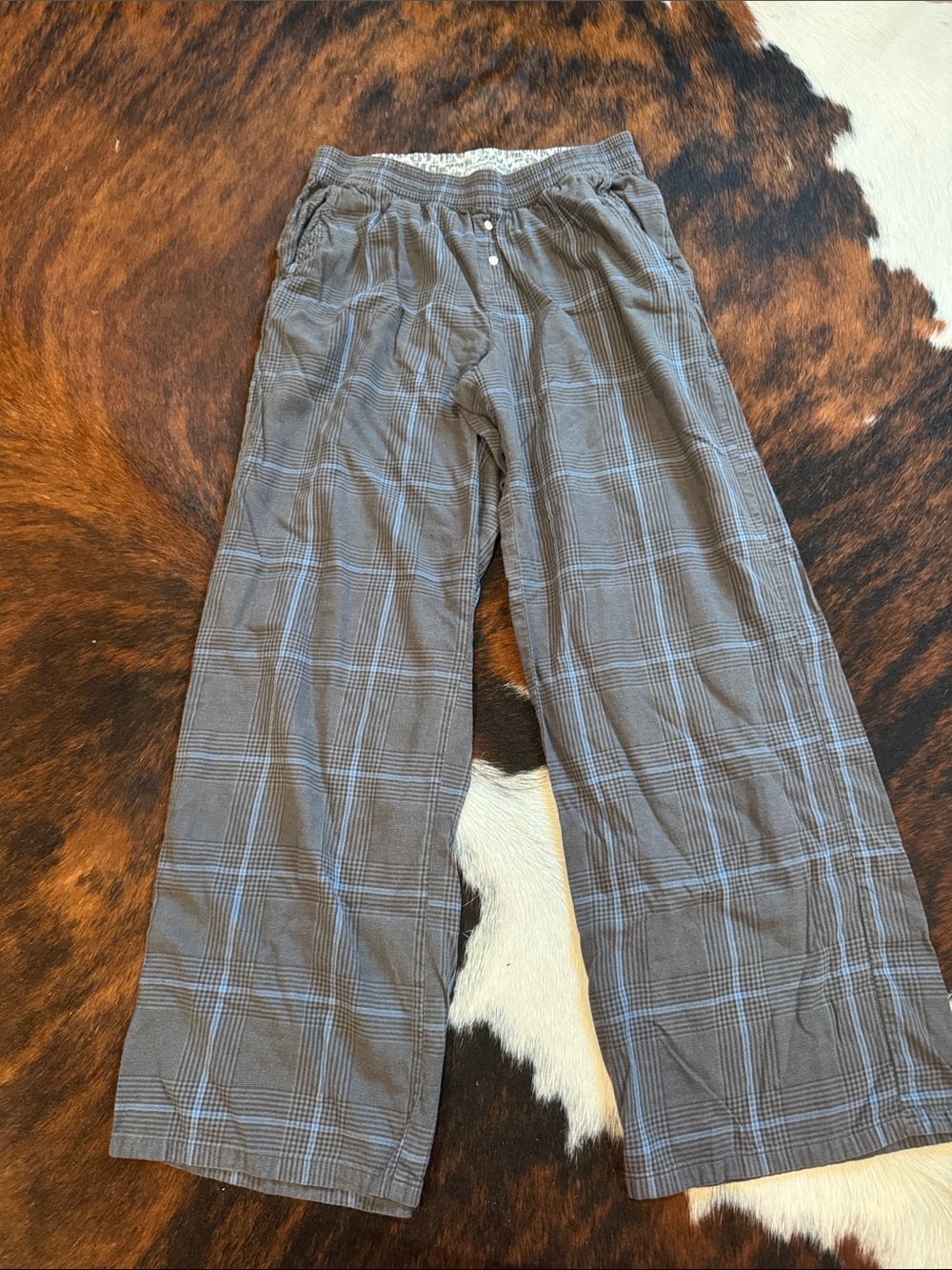 American Eagle Outfitters Gray Plaid Wide-Leg Pants with Light Blue Windowpane